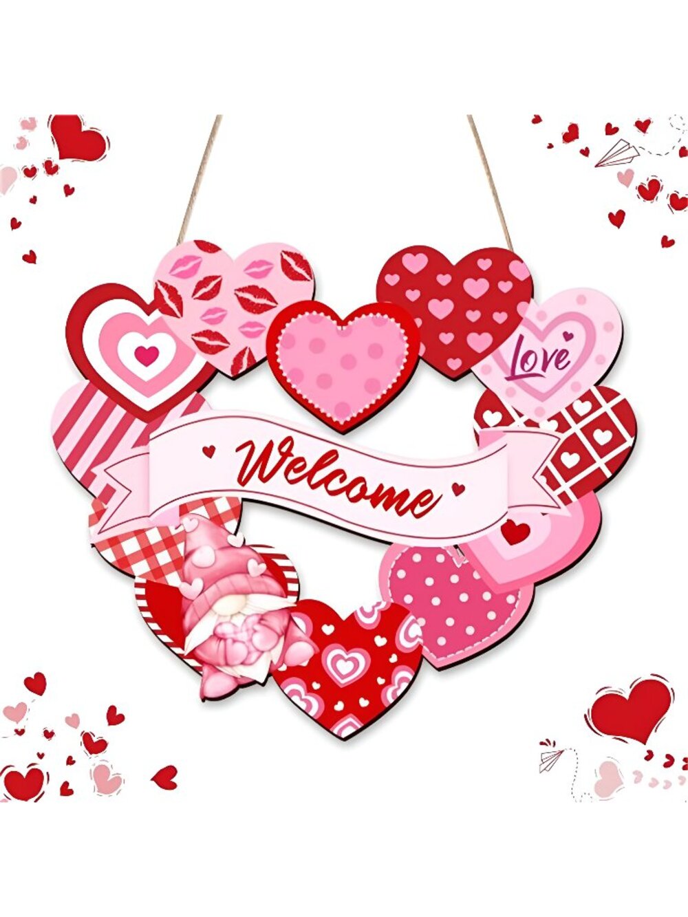 Valentines Day Heart Door Sign Love Red Pink Wooden Sign for Front Door